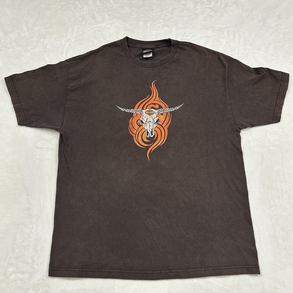 Harley Davidson Graphic T-Shirt Mens XL Brown Adamec Florida Eagle Skull Tee